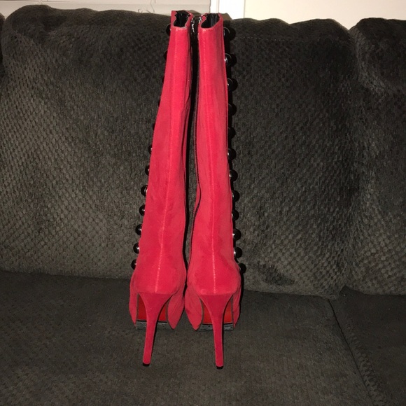 Crape Myrtle Suede Knee High-Heel Boots - Picture 4 of 6